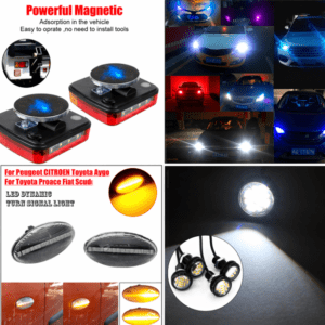 Picture3 » Auto Add On Store » Auto Add On Store Collage of magnetic car led lights headlight beams and turnsignal leds for vehicle upgrades